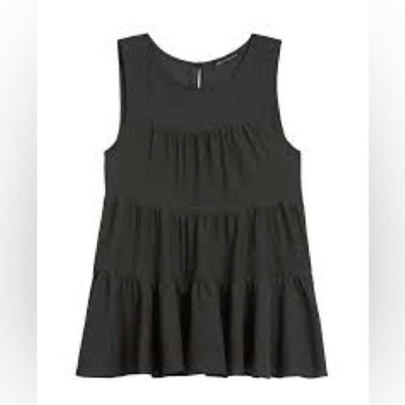 Banana Republic Tiered Swing Trapeze A-Line Top Black Seersucker Blouse Top XS - Picture 2 of 7